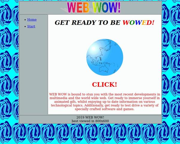 a screenshot showing the original webwow hompage