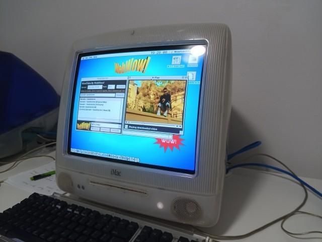 an imac g3 showing webwow branding
