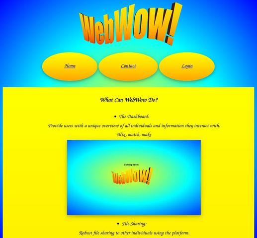 a screenshot showing the orange and blue webwow homepage